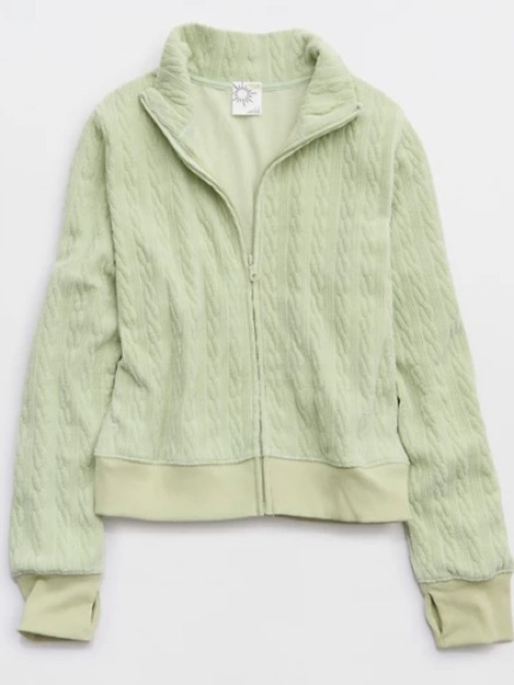 NWT aerie Light Sage Cable-Knit Zip Jacket
